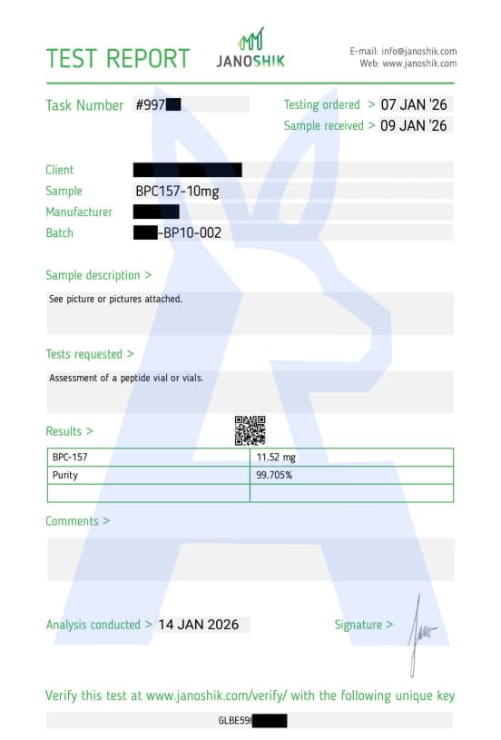 BPC157-10mg certificate of analysis preview