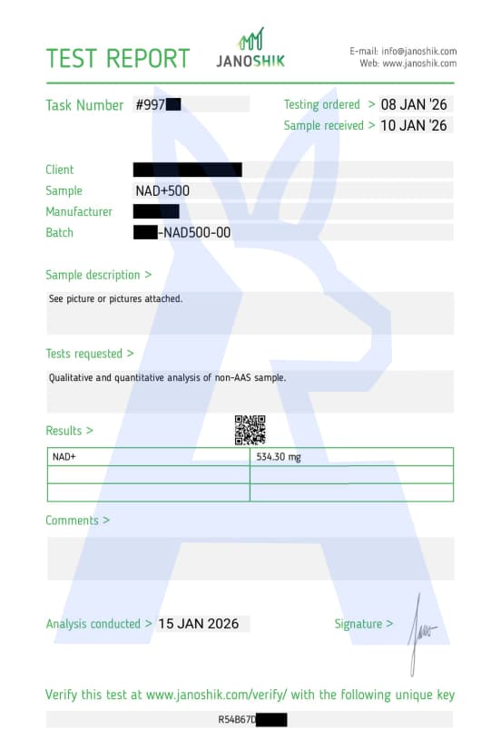 NAD+500 certificate of analysis preview