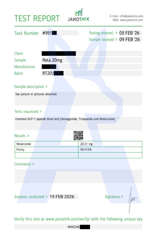 Reta 20mg certificate of analysis preview